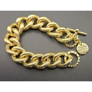 1AR by UnoAerre Gold Tone Classic Link Bracelet 8" Toggle Closure Signed